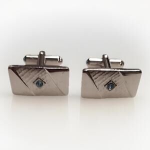 Vintage Sarah Coventry Silver Tone Blue Rhinestone Rectangular Cufflinks